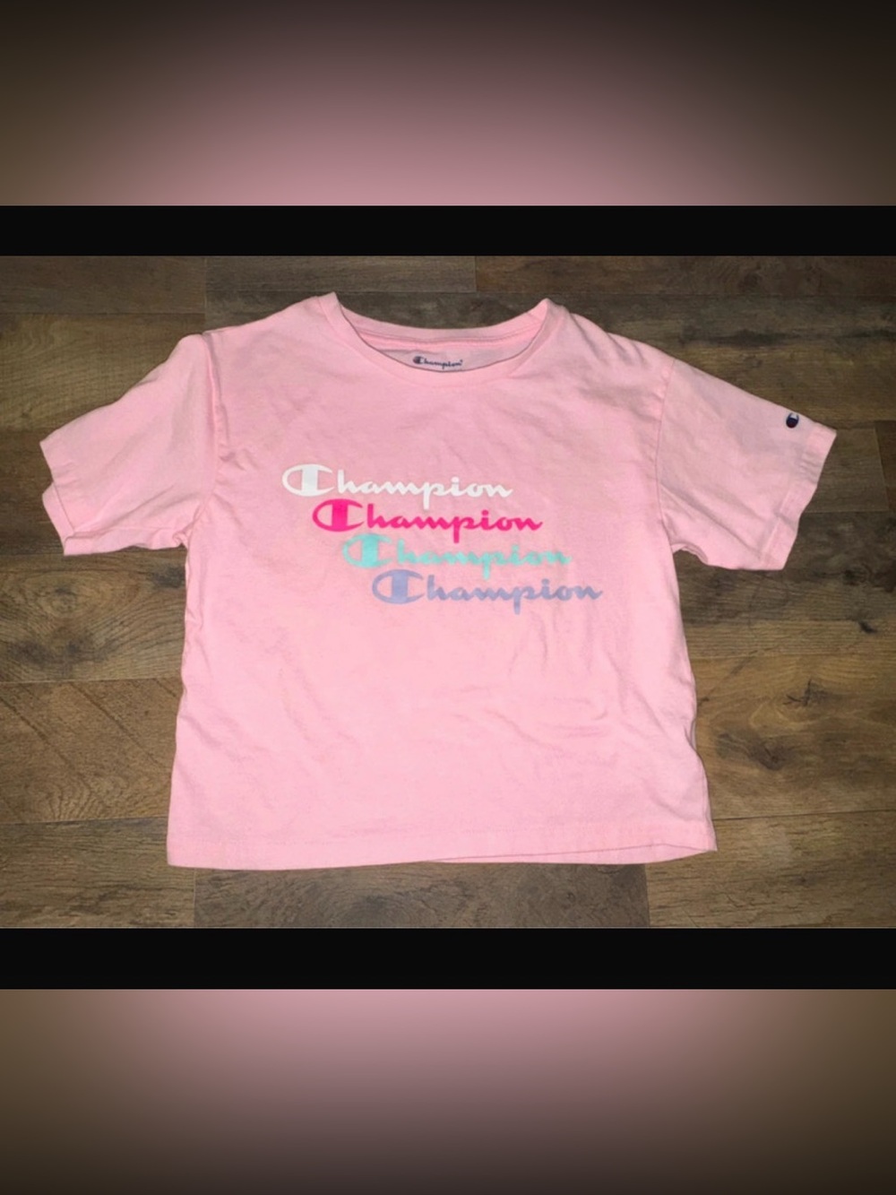 Champion Pink Short Sleeve Tee with Multicolor Logo